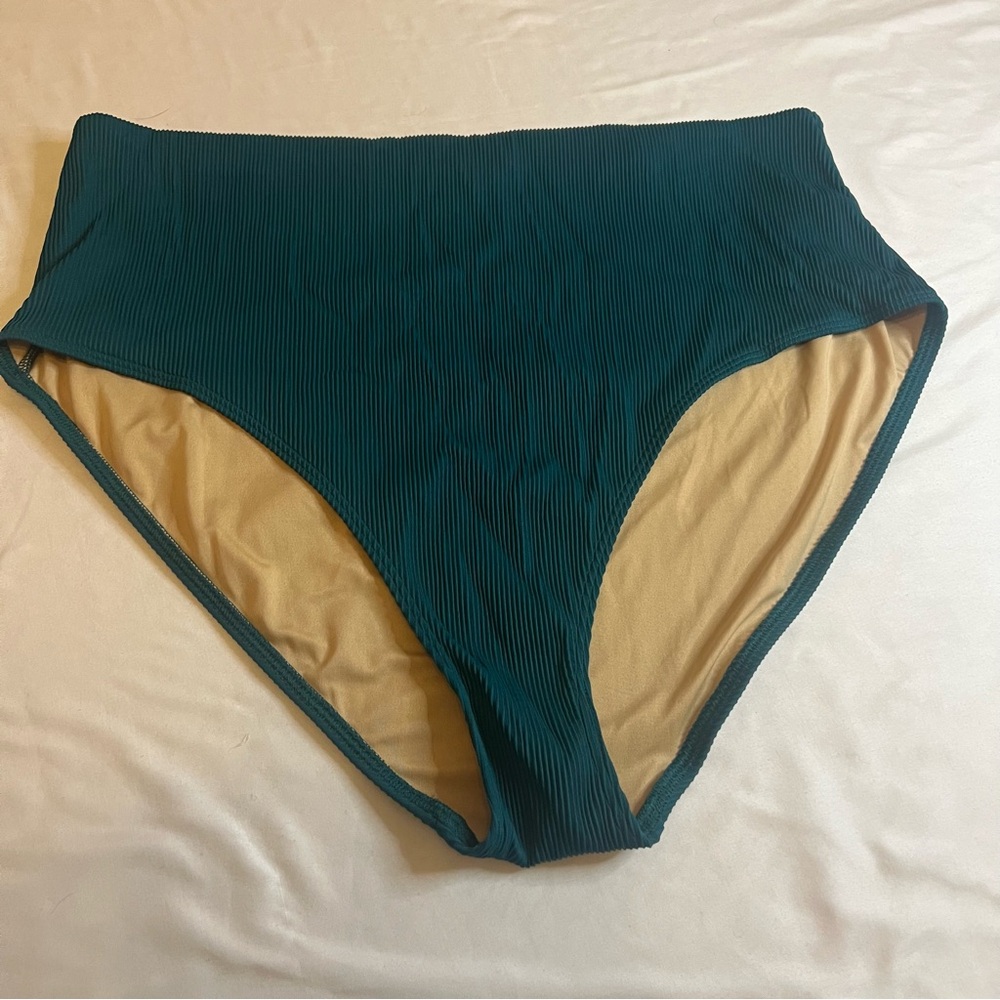 Old Navy Women’s XXL Teal Ribbed High-Waisted Bikini Swim Bottom Full Coverage